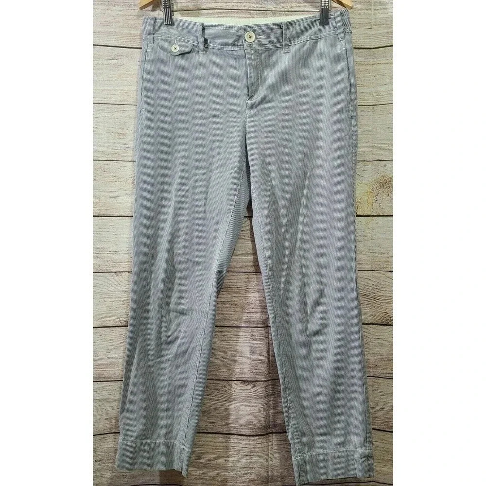 Paper Boy Anthropologie Women's Pants Size 8 Blue White Pinstripe Straight Leg